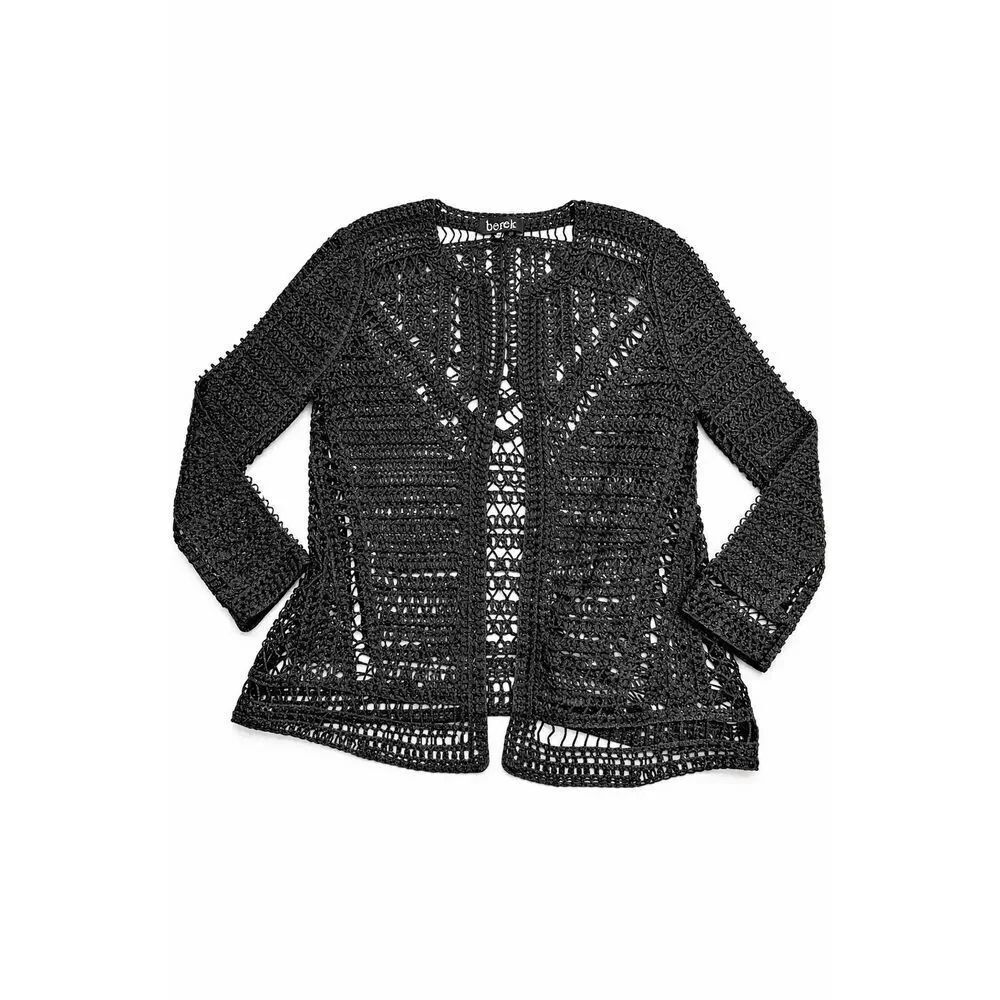 Berek Black Crochet Open Front Cardigan Jacket Size PM Medium